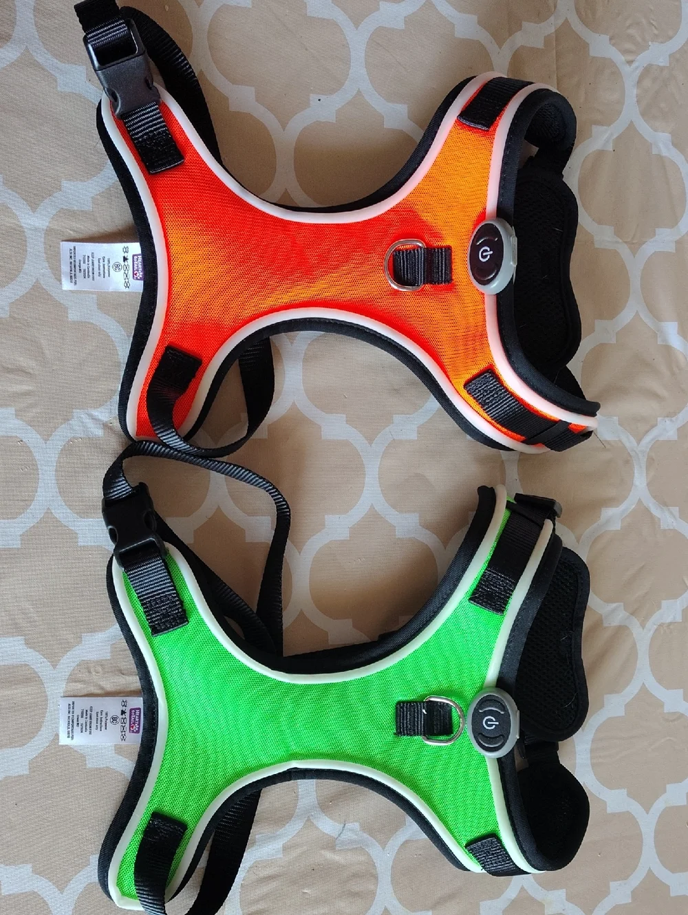LED Light-Up Reflective Dog Harness - Orange & Green
